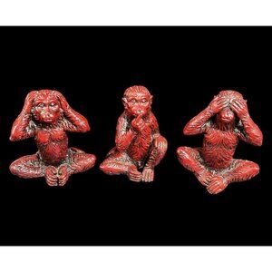 VTG Three Wise Monkey 5" See Hear Speak No Evil 3 Red Resin Quality Figurines